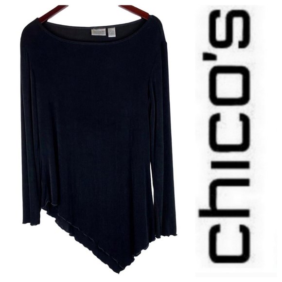 Chico's Tops - Chicos Travelers 1 (Medium 8 10 ) Shirt Top Tunic Slinky Knit Black Asymmetrical